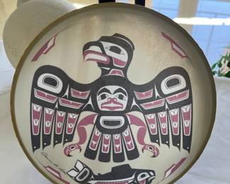 Vintage NW Coast Hand Drum, signed 