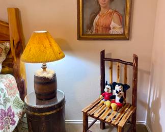 Please note: a family member pulled the drum side table so it is no longer available. We apologize for the inconvenience.  
3 portraits by Internationally known artist James H. Moore.
Among his artistic accomplishments, Moore was official portrait artist for the Peruvian government in the 1960s and artist-in-residence for Earl Holliman’s Fiesta Dinner Theatre.
Moore painted such notables as Rudolph Nureyev, Pola Negri, John Travolta, and international jet-setter Jeanette Longoria.
His paintings are in major collections all over the world.