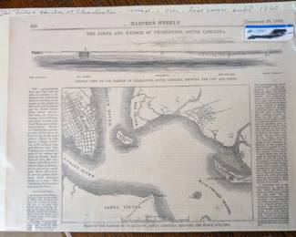 Harper’s Weekly – Dec. 29, 1860
Original 1860 woodcut map of Charleston Harbor, SC, featuring Fort Sumter and surrounding defenses. Published just months before the Civil War’s outbreak.