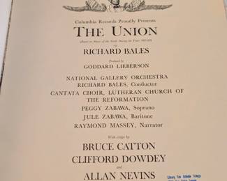 "The Union" by Richard Bales, released by Columbia Masterworks — a historical LP dramatizing and musically interpreting the American Civil War era (specifically the Union perspective, 1861–1865)
