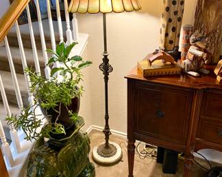 Art Nouveau Floor Lamp
Cast metal base with marble footing, with a Capiz shell scalloped shade