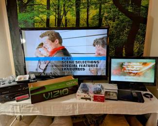 VHS/DVD combo, VCR, Blueray players, TVs, Amazon speakers, Amazon Fire Sticks, VIZIO Sound Bar