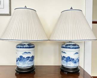 Pair of Canton Blue jar table lamps. Perfect condition!