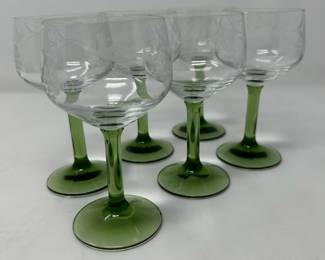 Bohemian etched glass goblets