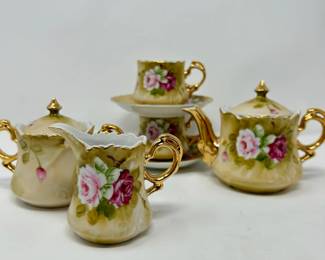 Lefton China Heritage Brown Floral Roses tea set