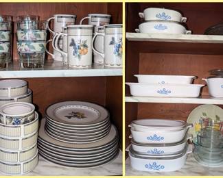 Everyday dishes and Corningware.