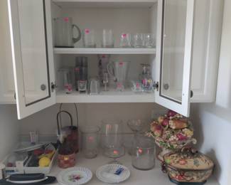 Deco tureens, clear glass, drink sets