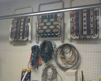 extension cords, lawn chairs