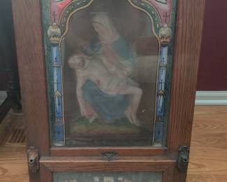 1880s religious shadow box depicting Mary holding Jesus in her arms