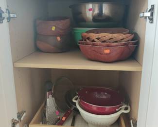 wooden bowls, strainers