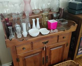 Vintage dry sink, milk glass, vase