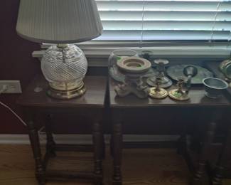 nesting table, lamp, candle holders