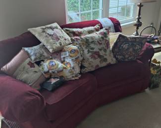 throw pillows, red love seat