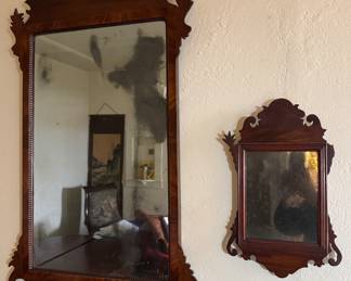 Antique Chippendale-style mirrors. Aged glass large - 40x22 1/2 , small (damaged) 16x 10