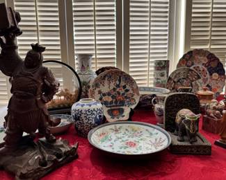 Assorted antique Asian ceramics and decorative pieces