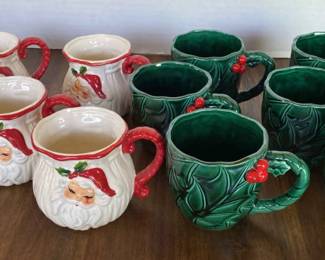 Vintage Lefton Holly Berry, Santa Coco Mugs