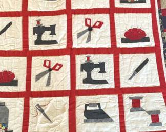 HandPieced Quilt Wall Hanging W Sewing Motif