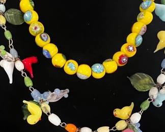 Italy Hand Blown Glass Jewelry Beads Birds, Flowers