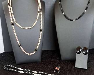 Coral, Fresh Water Pearl Black Glass Necklaces