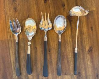Antique Silver Plate W Wood Handles