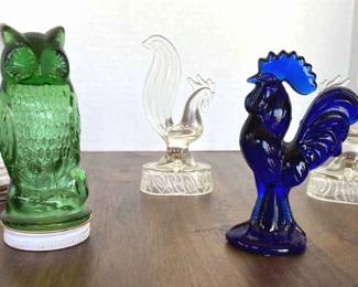 Vintage Glass Owl Candy Jars Glass Roosters