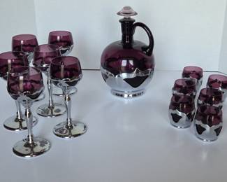 Art Deco Glass Chrome Farberware Bar Set Amethyst