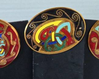 Tara Ware Style Enamel Brooches Goldtone Jewelry