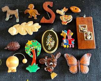 Hand Carved Wood Leather Pins