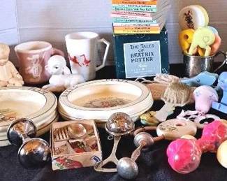 Vintage Antique Baby Lot Roseville Feeding Dishes