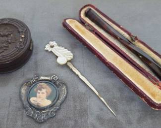 Antique Cigarette Holder, Daguerrotype, Photo Mother of Pearl Hair Stick