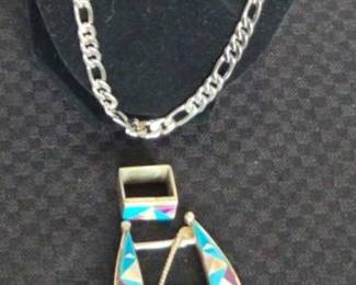 925 Sterling Inlaid Buckle Heavy GP Chain Signed