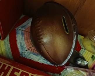  vintage leather football coin bank.  $25