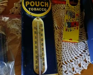 vintage Mail Pouch Tobacco advertising thermometer porcelain or tin?