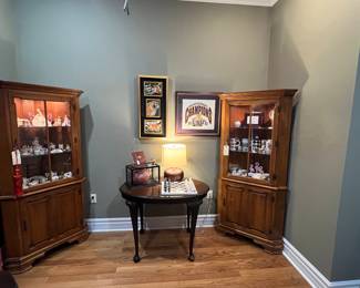 Matching Tell City Lighted Corner Cabinets.