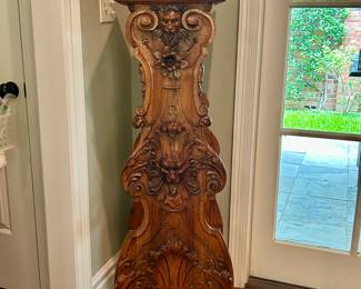 Antique Italian carved walnut pedestal.