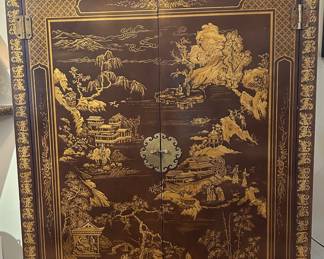 Drexel Chinoiserie lighted bar with Rhea Gary tiles on top!