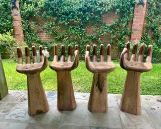 Set of 4 Hand-carved "Hand" stools (in the style of Pedro Friedeberg).