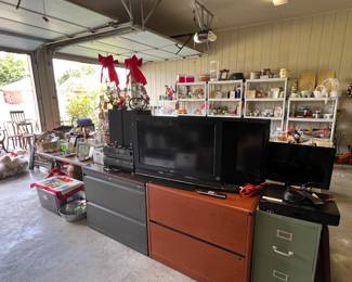 TVs, stereo system, office furniture.