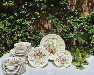 Gainsborough "Marlborough" china and MCM Bartlett Collins goblets.