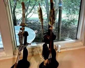 Vintage Japanese Mini Swords and display Racks