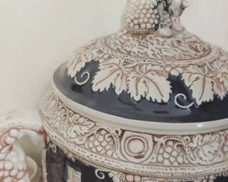 Vintage Marzi & Remy German Castle Punch Bowl Tureen with Lid and 11 Cups