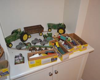 vintage die-cast cars, farm equipment