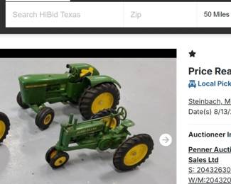 Die-cast farm equipment SOLD for $65 each example