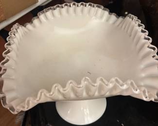 Fenton ruffled milk glass compote