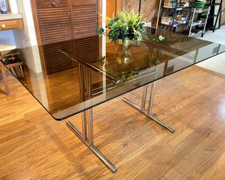 Vintage ChromeCraft Table with deep Smoked glass top