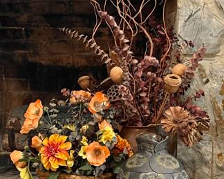 Studio Pottery vase and Vintage florals.
Poppies Wood Florals Eucalyptus & sticks