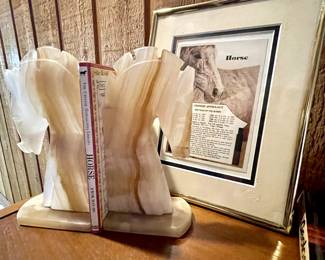 Vintage Onyx Hirse Bookends 