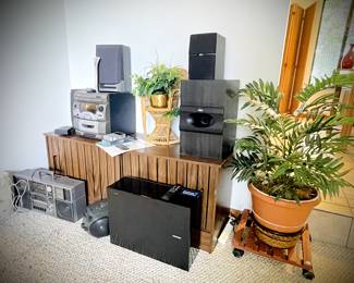 Coby Mini Stereo system 
Samsung Subwofer
RCA subwoofer 
Boombox 