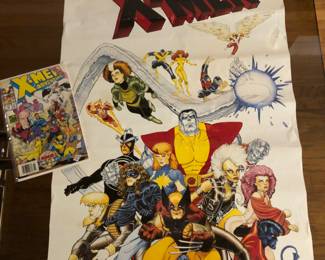Vintage X-Men Poster and matching X-Men Comic Book.  1992.  