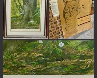 Vintage framed print titled "White-Breasted Nuthatch" by Ray Harm and signed 